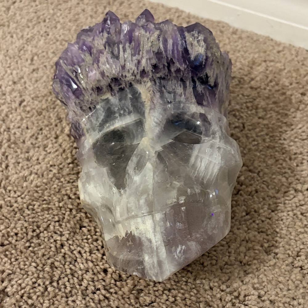 Amethyst Crystal Skull Sculpture - Purple and Clear - Picture 3 of 4